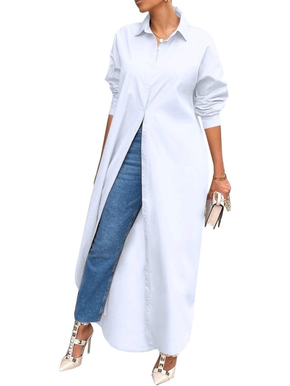 Casual Long Sleeve Cotton Maxi Shirt Dress for Women - Perfect Everyday Style